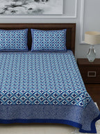 LIVING ROOTS Blue & White Ethnic Motifs 210 TC King Bedsheet With 2 Pillow Covers