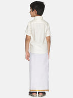 Sethukrishna Boys Cream-Coloured & Gold-Toned Pure Cotton Shirt with Dhoti