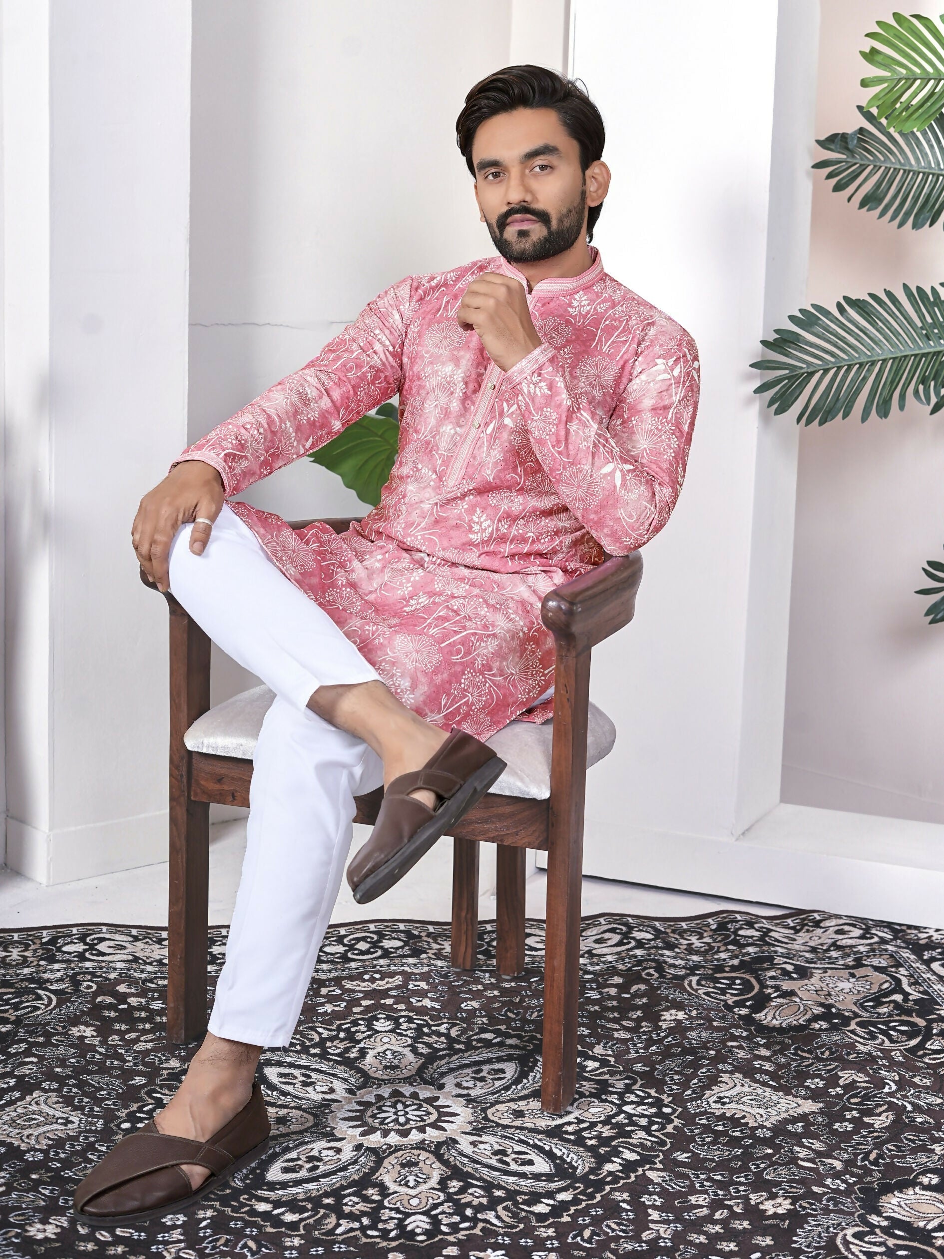 Anaita Pink Digital Printed Work Cotton Straight Kurta