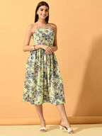 Myshka Women's Lime Green Fit and Flare Party Dress - Distacart