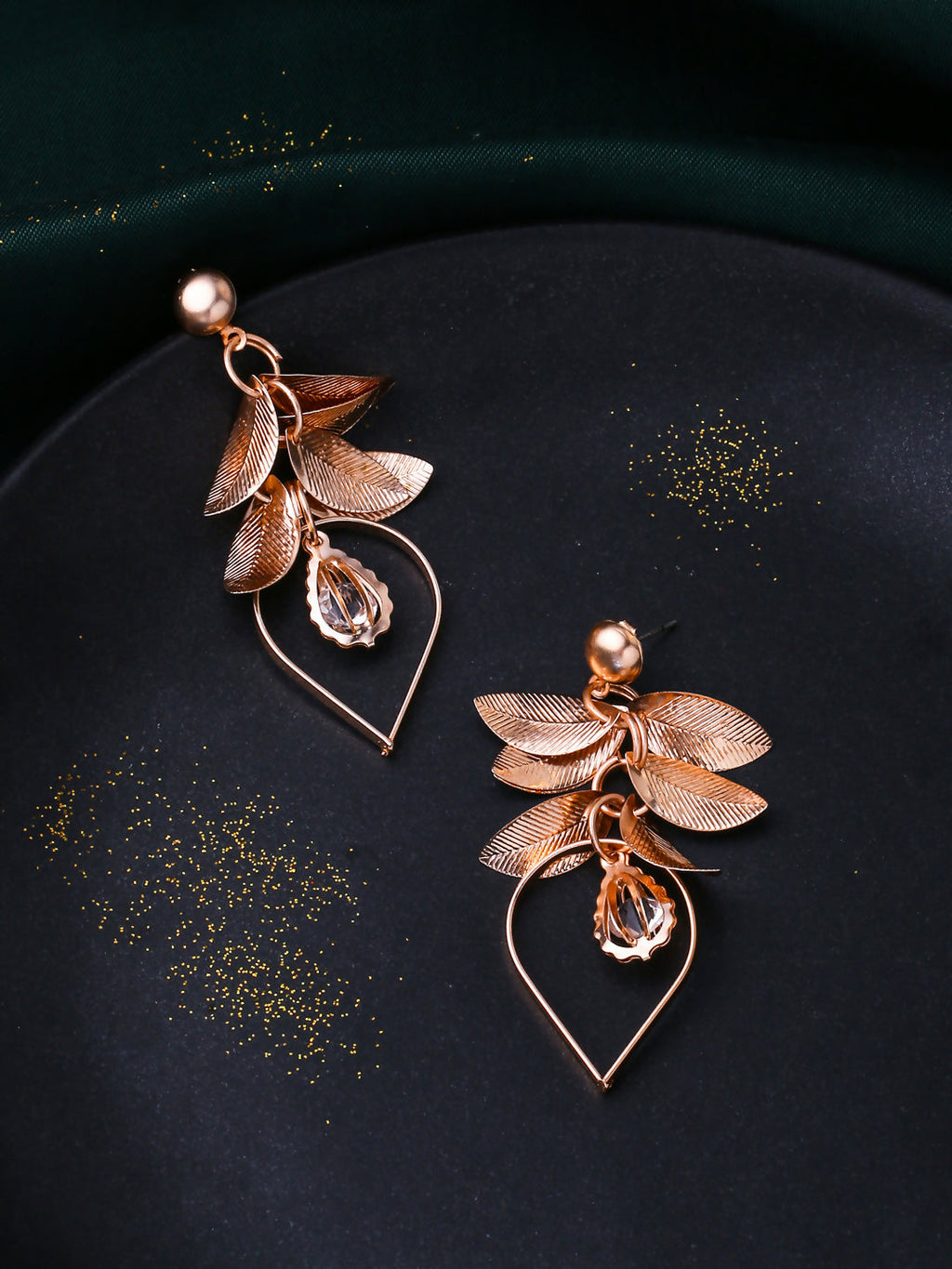 NVR Women Rose Gold Leaf Shaped Drop Earrings - Distacart