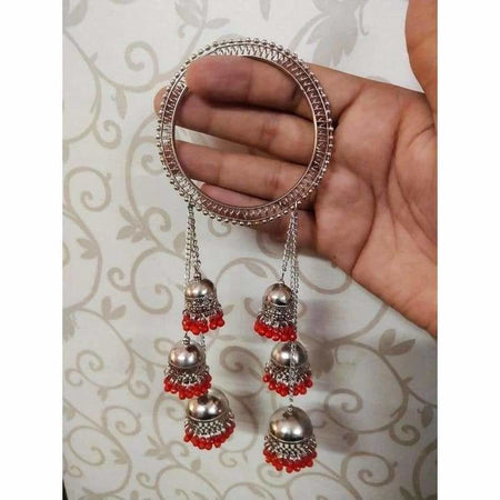 MS Fashion India Hanging Red Pearls Jhumkas Bangles With Chains For Parties