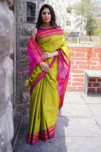 Very Much Indian Handloom Cotton Viscose Ilkal Saree - Bright Green - Distacart