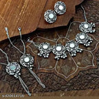 Tehzeeb Creations Women's Silver Plated Oxidised Necklace Set With Bracelet
