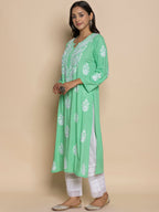 HOUSE OF KARI Floral Embroidered Chikankari A-Line Kurta