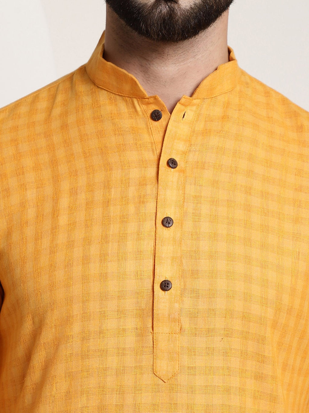 Sojanya Men Mustard Yellow Dobby Self-Checked Straight Kurta