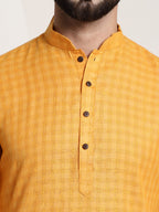 Sojanya Men Mustard Yellow Dobby Self-Checked Straight Kurta