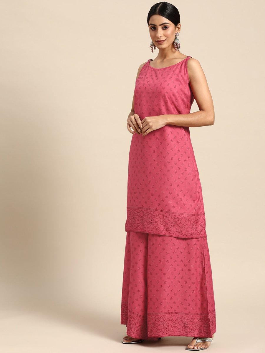 All About You Women Pink Printed Kurta with Palazzos & Dupatta