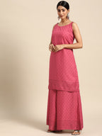 All About You Women Pink Printed Kurta with Palazzos & Dupatta