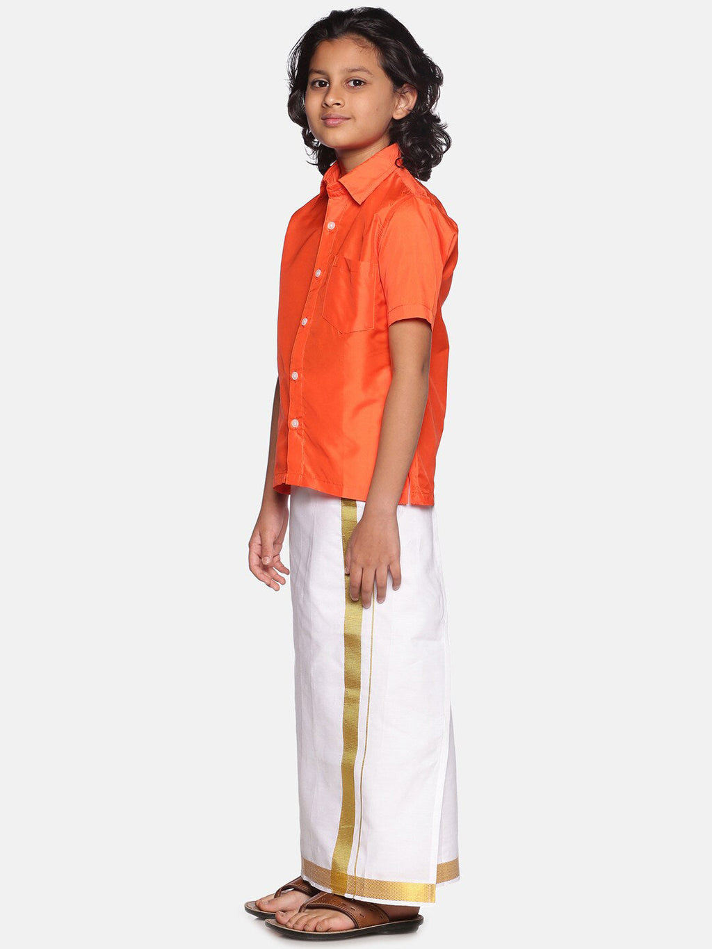 Sethukrishna Boys Orange & White Shirt with Dhoti