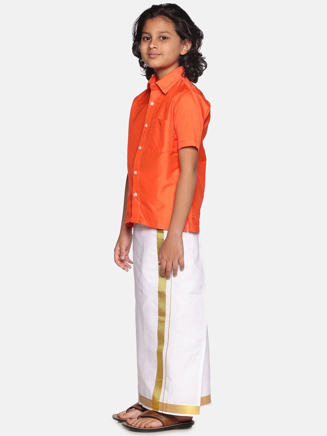Sethukrishna Boys Orange & White Shirt with Dhoti