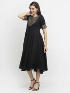 Rudra Bazaar Black Block Printed Flared Ethnic Kurta - Distacart