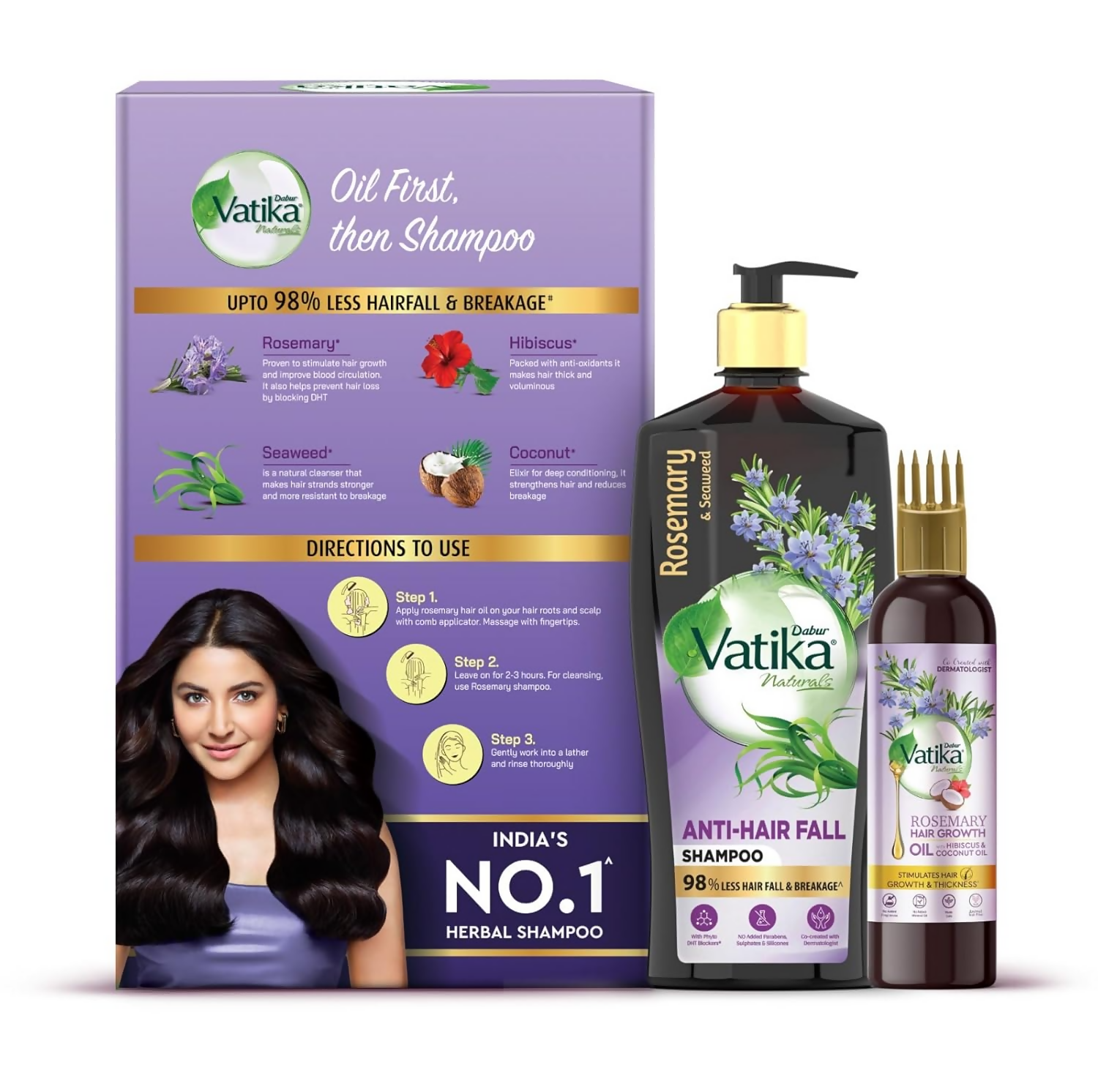Dabur Vatika Rosemary Anti-Hair Fall Shampoo + Rosemary Hair Growth Oil Combo