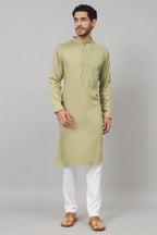 Leafy Embroidered Cotton Kurta by Hilo Design