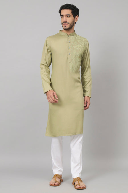 Leafy Embroidered Cotton Kurta by Hilo Design