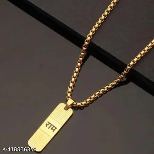 Tehzeeb Creations Brass Bhagwan Ram Name Pendant In Golden Colour