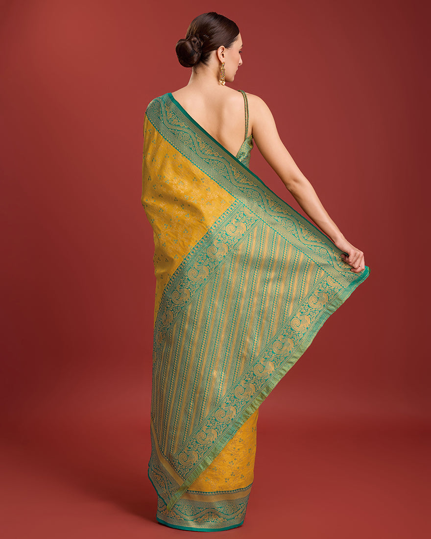 Monjolika Fashion Glamour And Tradition With This Mustard Color Zari Woven Banarasi Tissue Silk Saree - Distacart