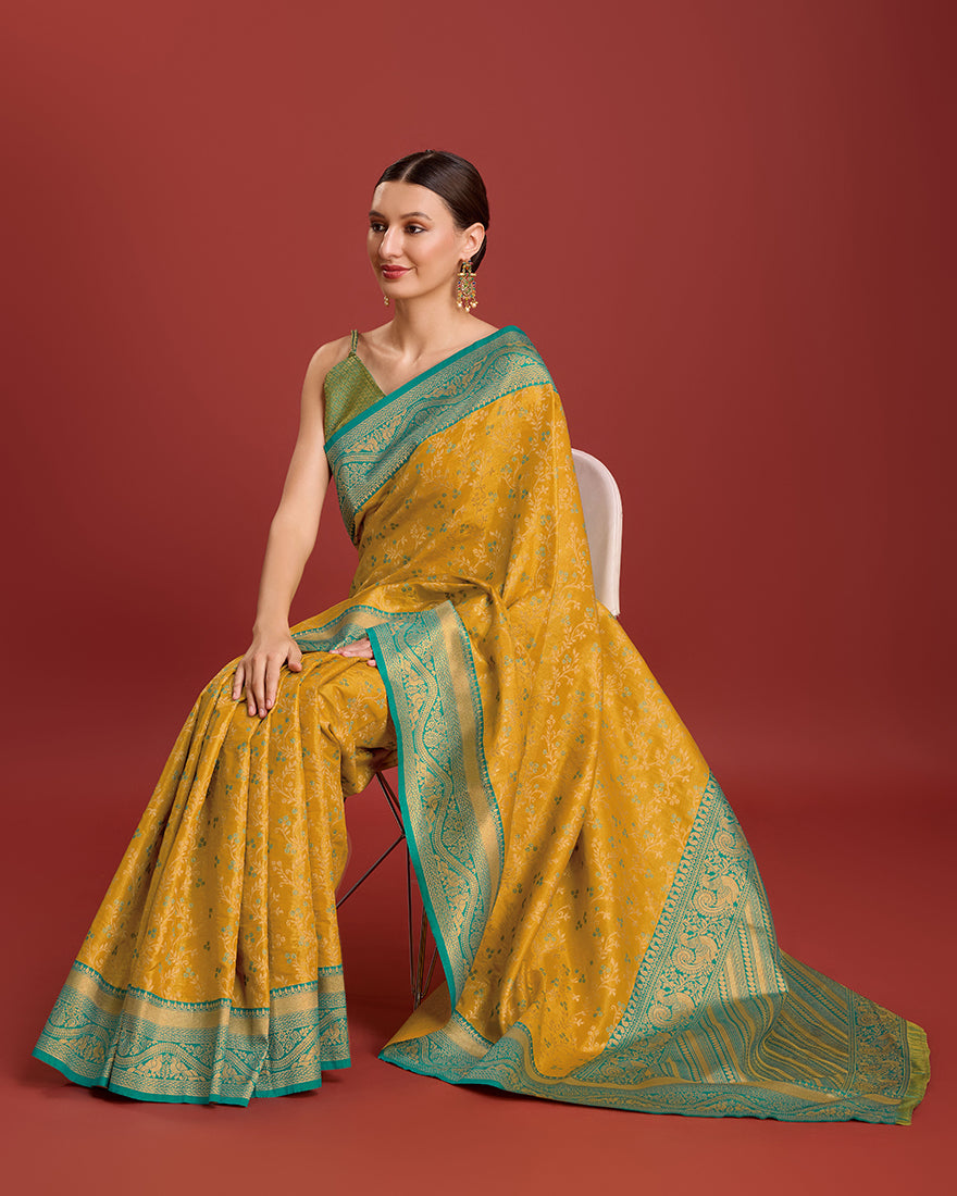Monjolika Fashion Glamour And Tradition With This Mustard Color Zari Woven Banarasi Tissue Silk Saree - Distacart