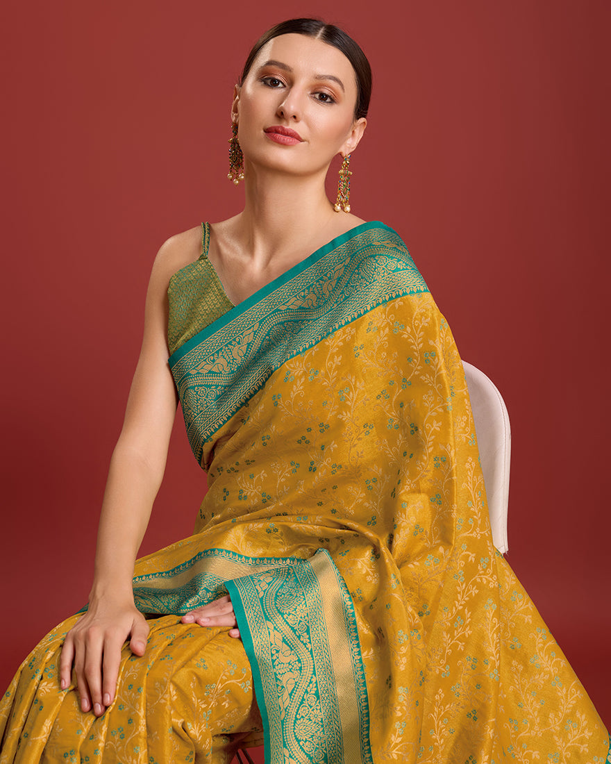 Monjolika Fashion Glamour And Tradition With This Mustard Color Zari Woven Banarasi Tissue Silk Saree - Distacart
