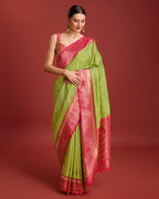 Monjolika Fashion Glamour And Tradition With This Parrot Green Color Zari Woven Banarasi Tissue Silk Saree - Distacart