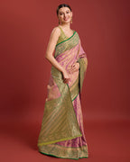 Monjolika Fashion Glamour And Tradition With This Rose Pink Color Zari Woven Banarasi Tissue Silk Saree