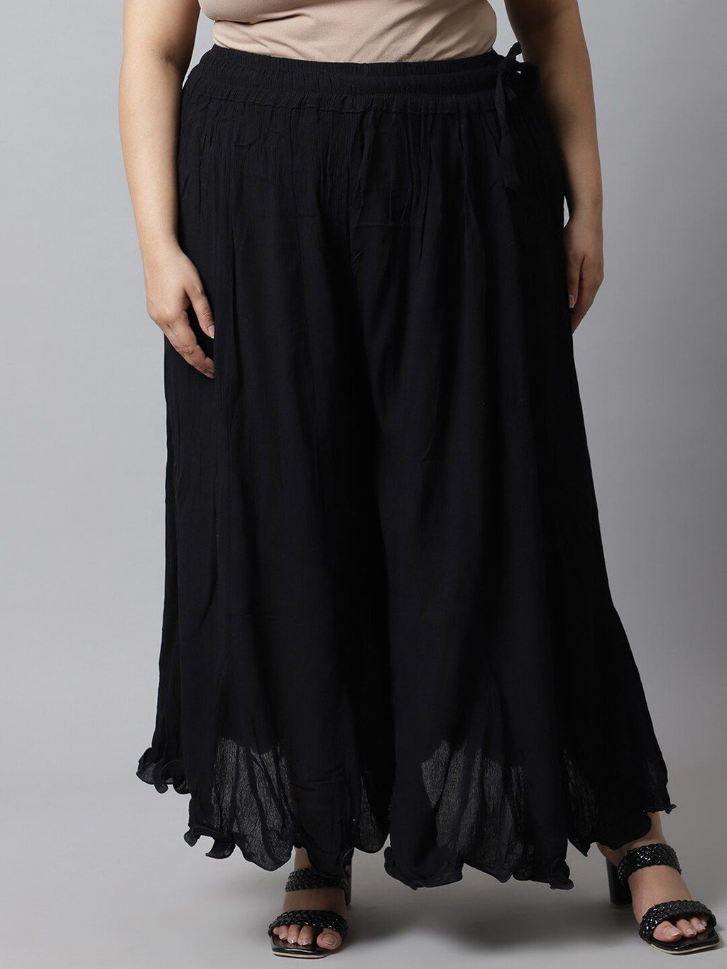 TAG 7 Women Black Flared Ethnic Palazzos