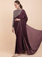 Sangria Burgundy Sequinned Satin Saree - Distacart