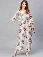Juniper Women Offwhite Rayon Slub Printed Regular Jumpsuit - Distacart