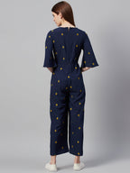 Juniper Women Darkblue Micro Poly Embroidered Regular Jumpsuit - Distacart