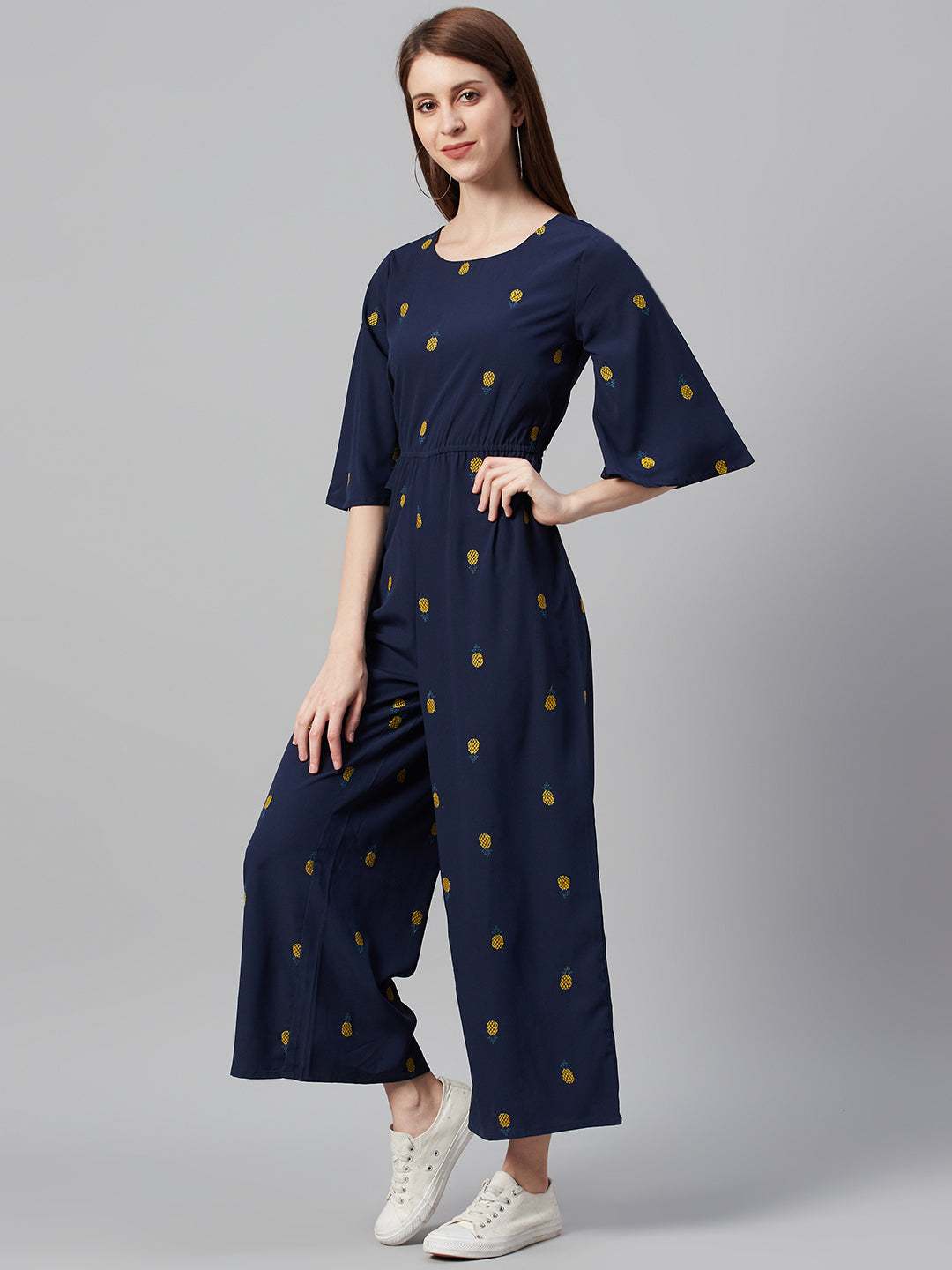 Juniper Women Darkblue Micro Poly Embroidered Regular Jumpsuit - Distacart
