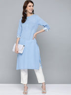 HERE&NOW Women Blue Solid Straight Kurta