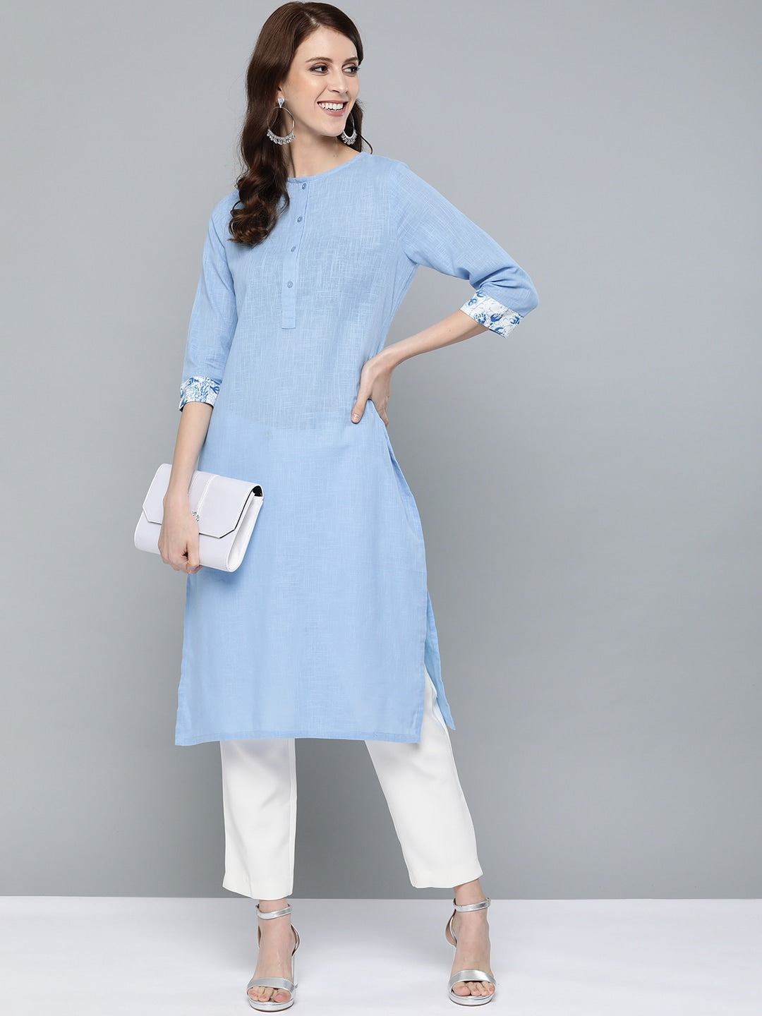 HERE&NOW Women Blue Solid Straight Kurta