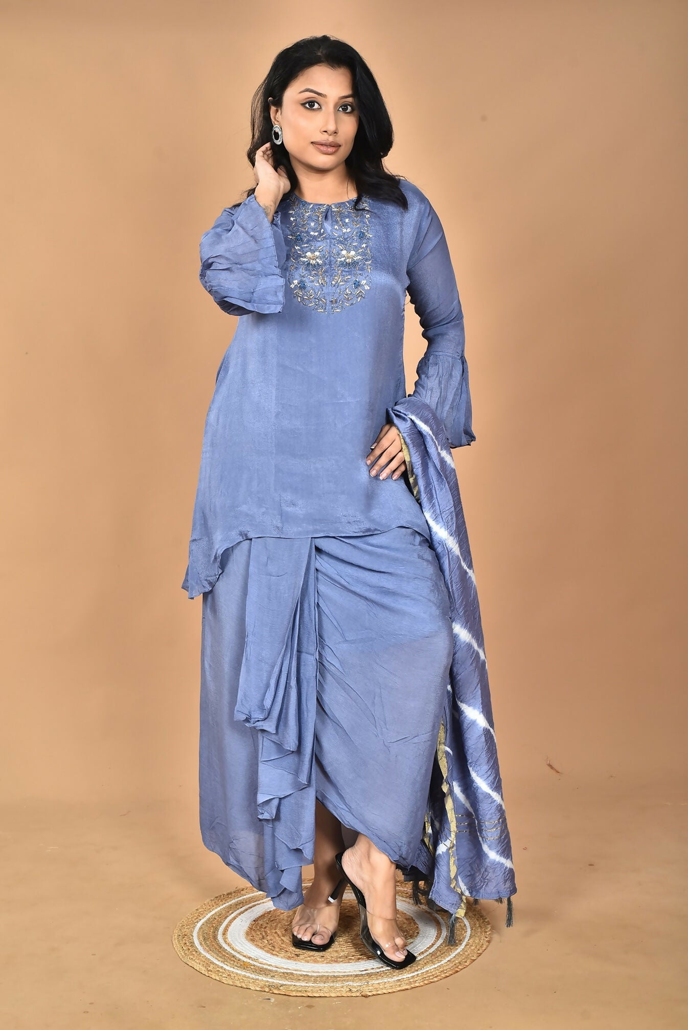 Morchari Women And Hand Embroidery Palazzo Set-Grey