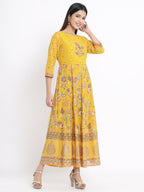 Juniper Women's Mustard Georgette Printed Flared Dress - Distacart