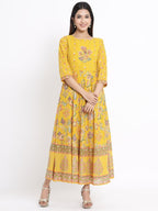 Juniper Women's Mustard Georgette Printed Flared Dress - Distacart