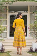 Juniper Women's Mustard Floral Printed Georgette Dress With Sequins - Distacart