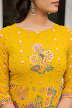 Juniper Women's Mustard Floral Printed Georgette Dress With Sequins - Distacart