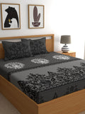 Dreamscape Grey & White Ethnic Motifs 144 TC Queen Bedsheet with 2 Pillow Covers - Distacart