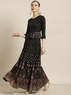 Juniper Women's Black Rayon Printed Flared Lehenga Choli Sets - Distacart