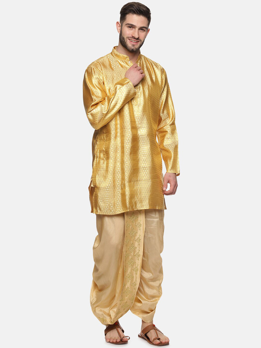 Sethukrishna Golden Embroidered Dhoti Pant For Men - Distacart