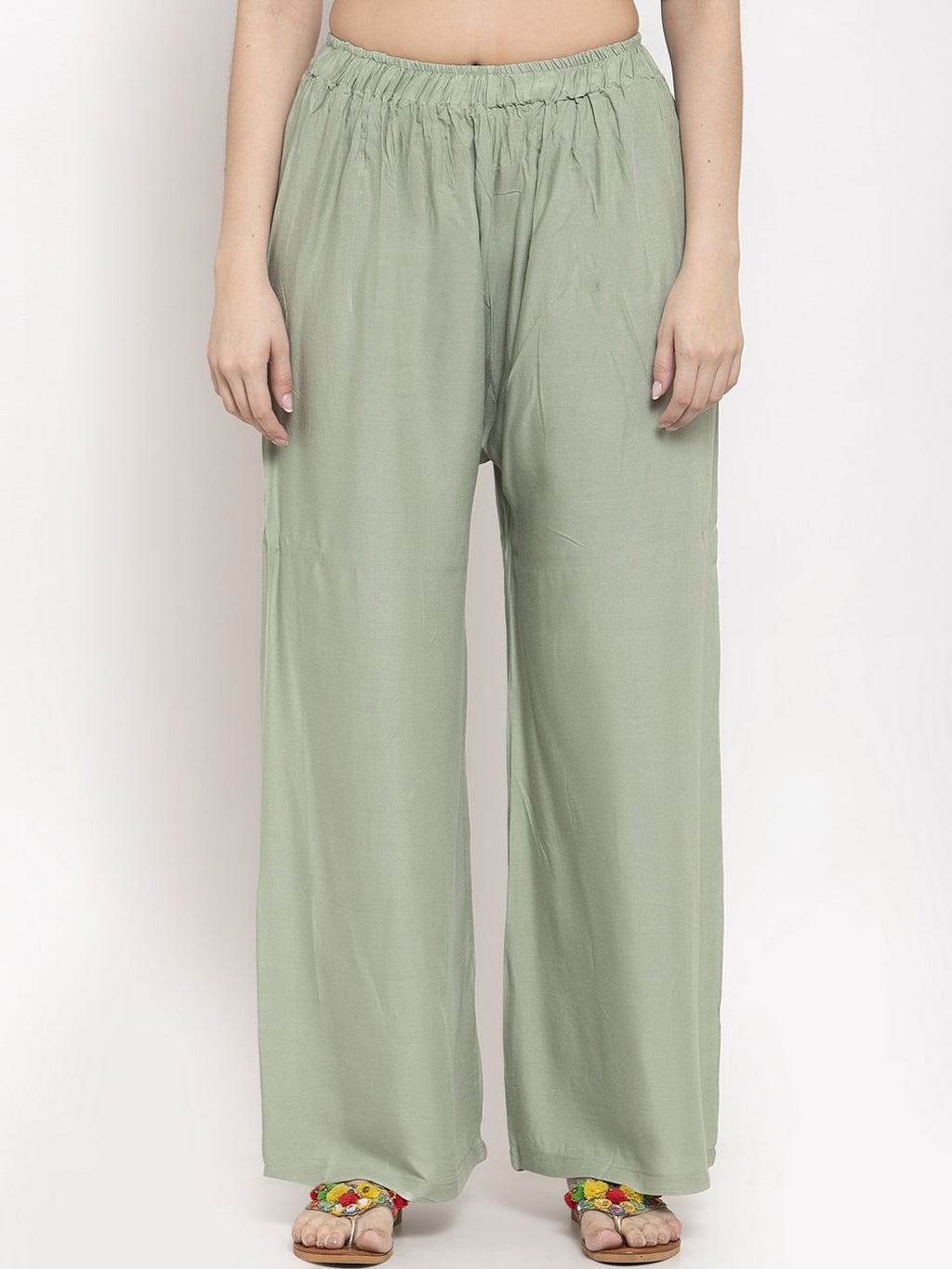 TAG 7 Women Sage Green & Steel Grey Pack of 2 Solid Flared Palazzos