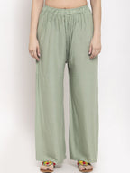 TAG 7 Women Sage Green & Steel Grey Pack of 2 Solid Flared Palazzos