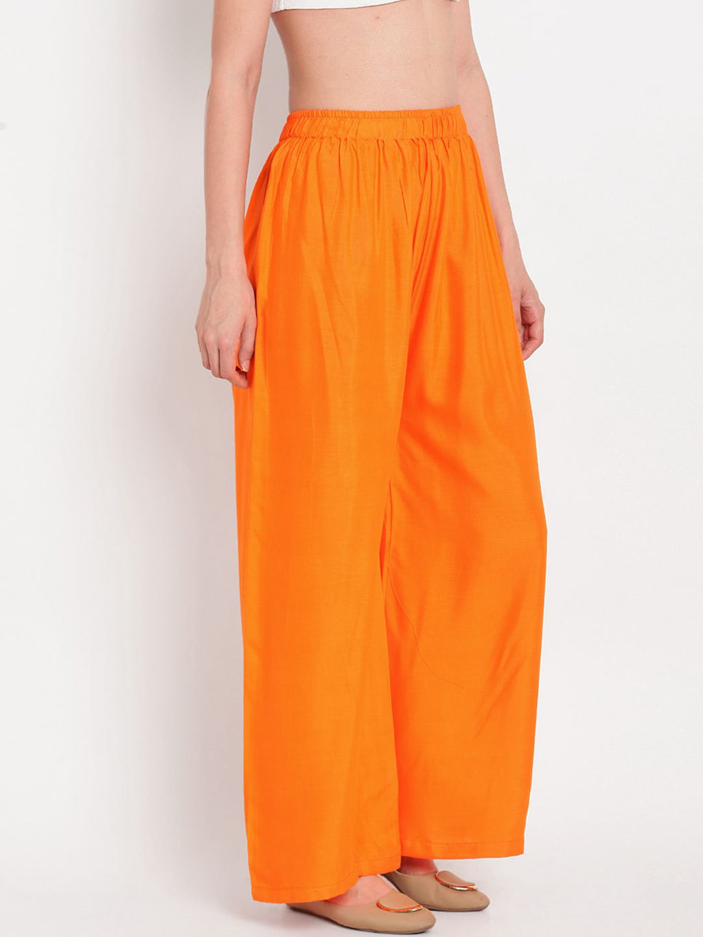 TAG 7 Women Orange Solid Flared Palazzos