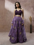 House of Panchhi Lavender Organza Floral Printed Lehenga choli & Dupatta