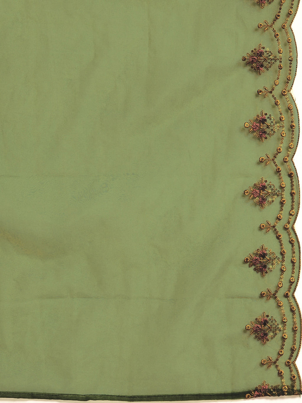 Sangria Women Mustard Yellow & Green Ethnic Motifs Embroidered Cotton Kurta Set