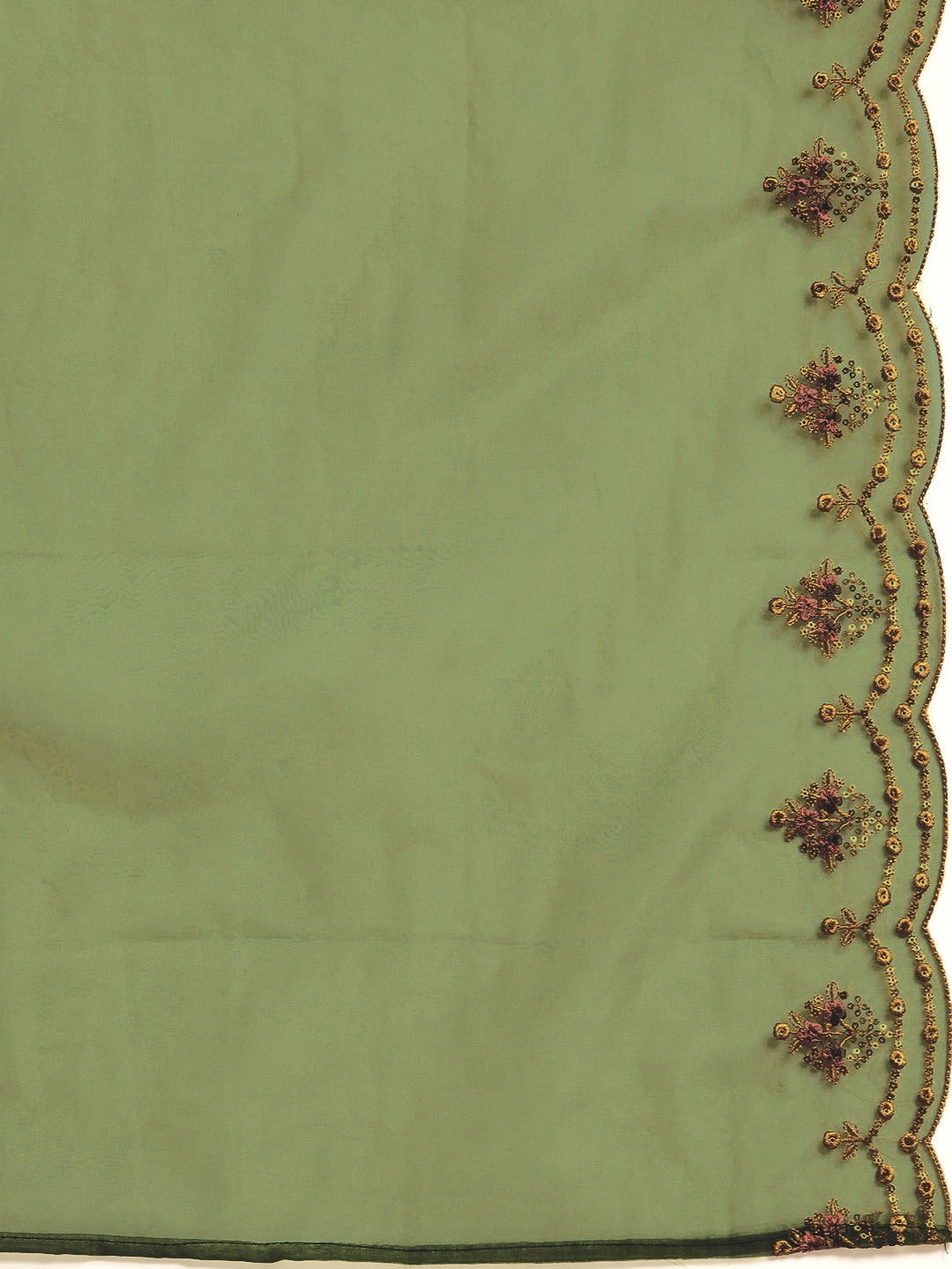 Sangria Women Mustard Yellow & Green Ethnic Motifs Embroidered Cotton Kurta Set