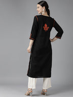 ADA Women Black & Orange Ethnic Motifs Embroidered Chikankari Kurta - Distacart
