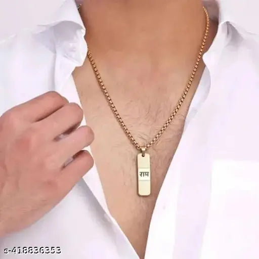 Tehzeeb Creations Brass Bhagwan Ram Name Pendant In Golden Colour