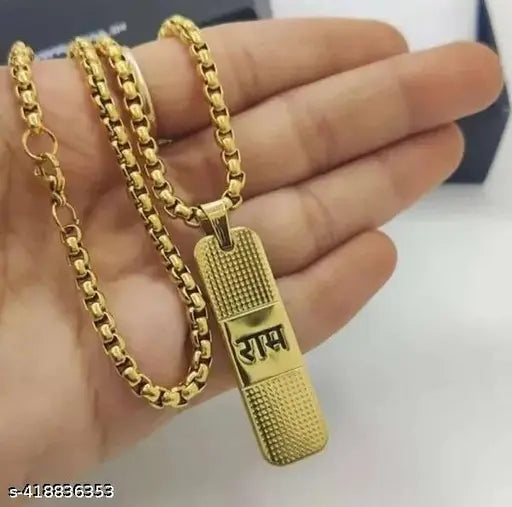 Tehzeeb Creations Brass Bhagwan Ram Name Pendant In Golden Colour