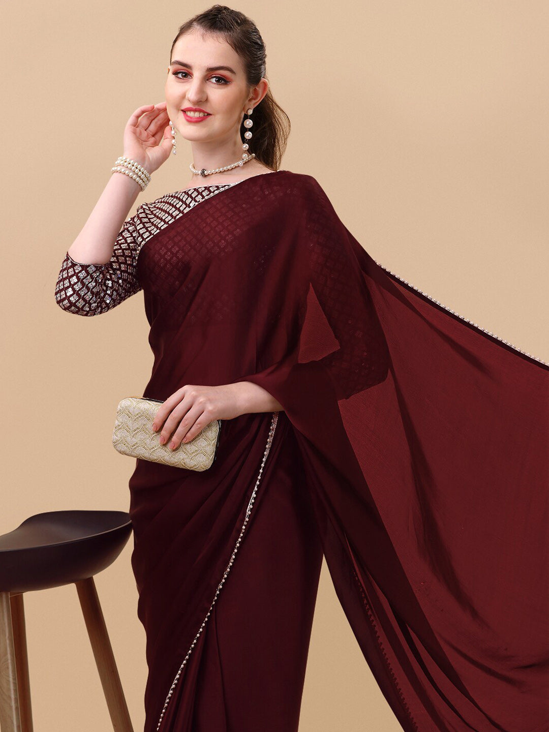 Sangria Women Burgundy Sarees - Distacart